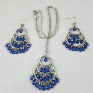 VTG 80s Silver-tone Pendant Necklace with Drop Earrings, Trio set